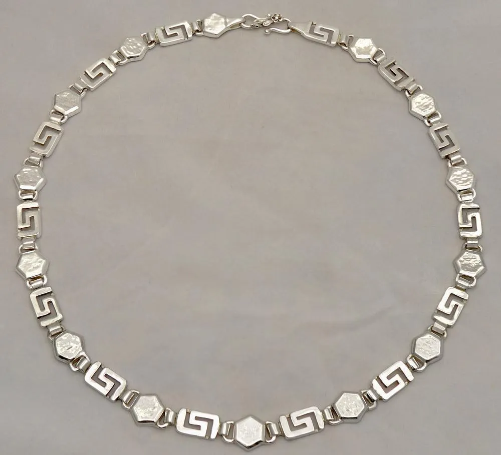 Greek Key Meander Necklace in Sterling Silver (PE-06)