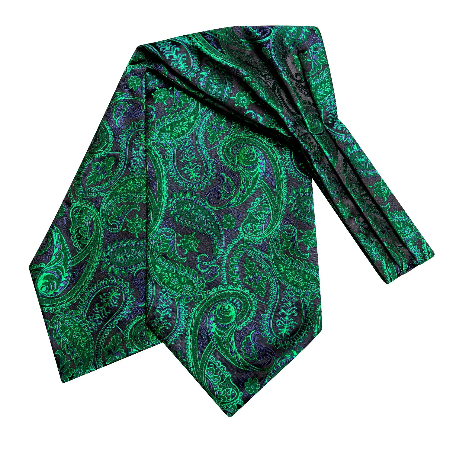 Green Blue Paisley Ascot Pocket Square Cufflinks Set