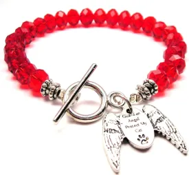 Guardian Angle Protect My Cat Crystal Beaded Toggle Style Bracelet