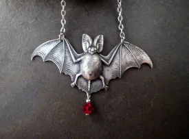 Handmade Oxidized Silver Bat Bite Necklace