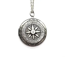 Handmade Oxidized Silver Compass Locket Necklace