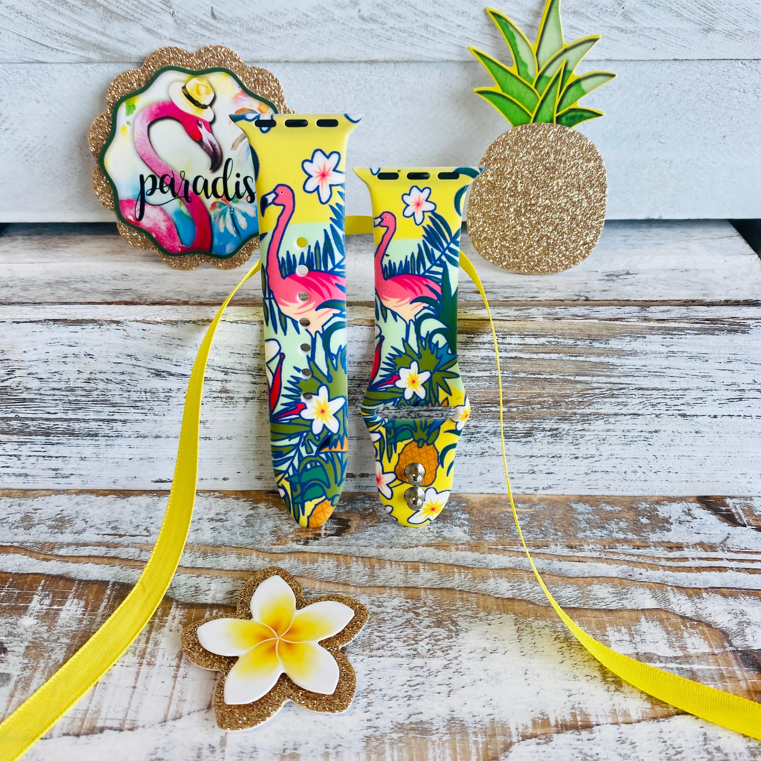 Hawaiian Flamingo Print Silicone Band For Apple Watch