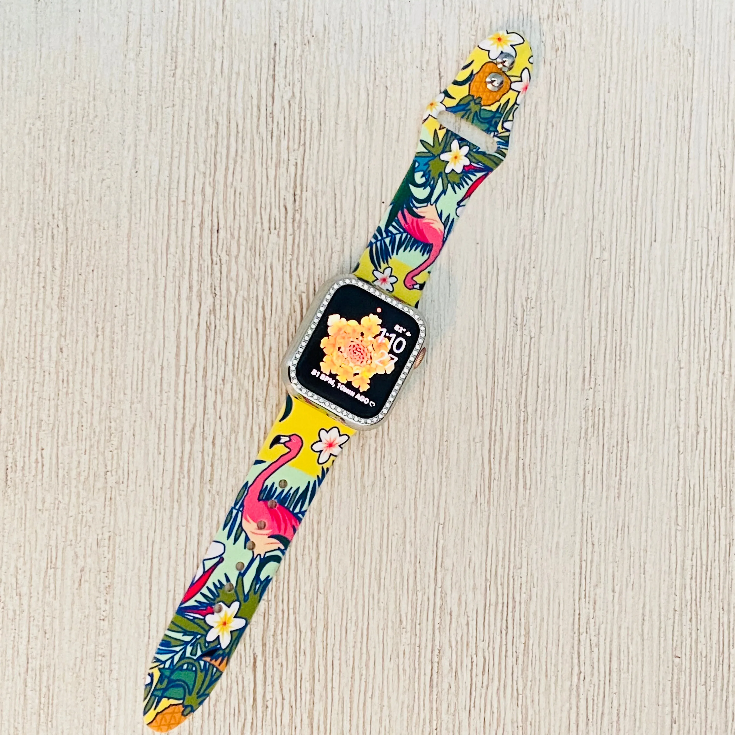 Hawaiian Flamingo Print Silicone Band For Apple Watch