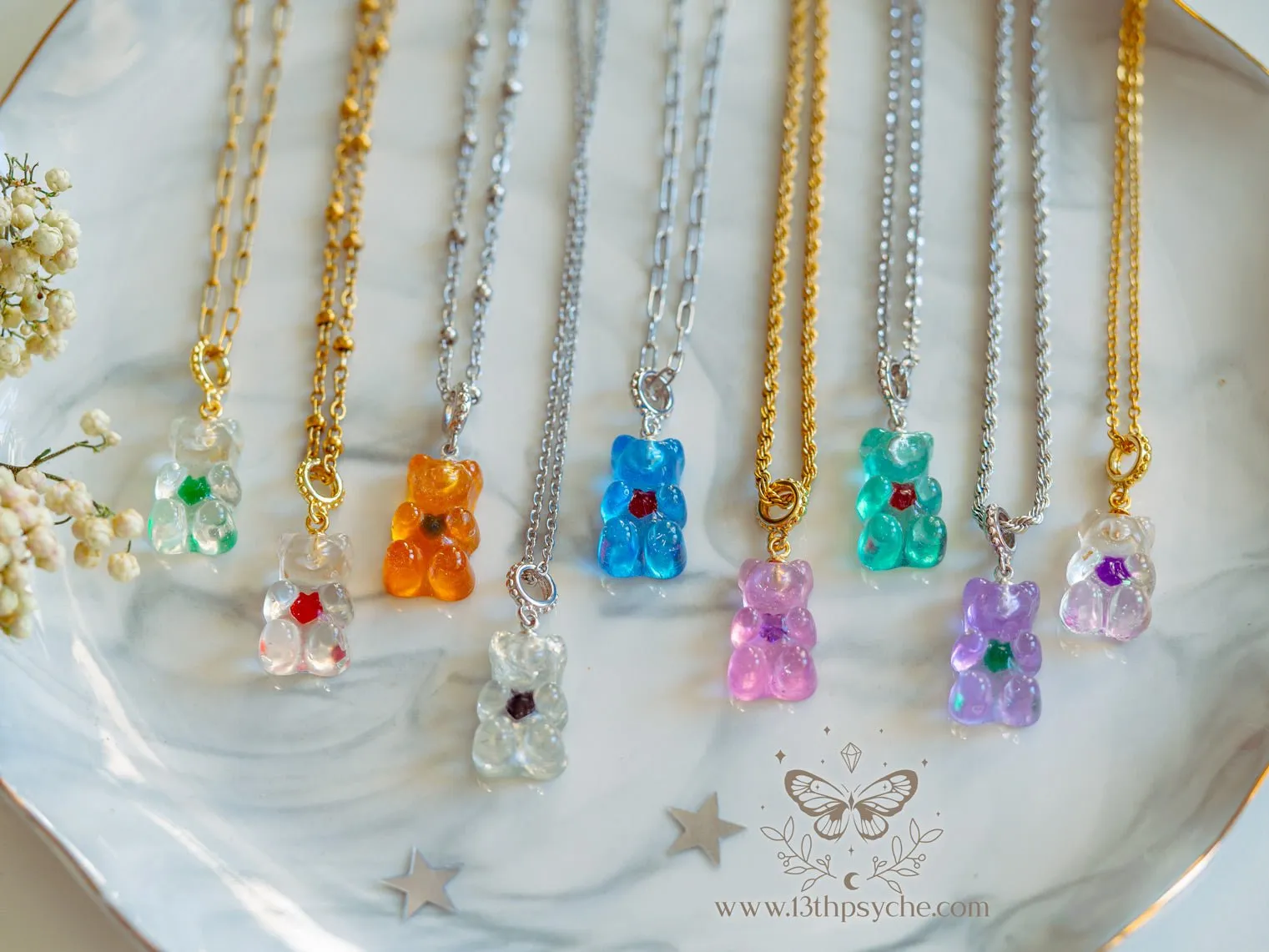 Heart gummy bear necklace, candy bear charm pendant