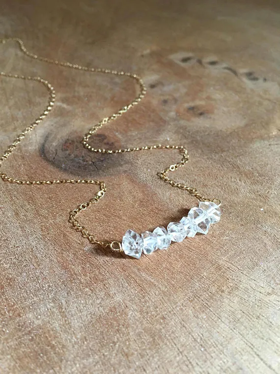 Herkimer Diamond Necklace Gold Fill OR Sterling Silver  Raw Crystal Necklace