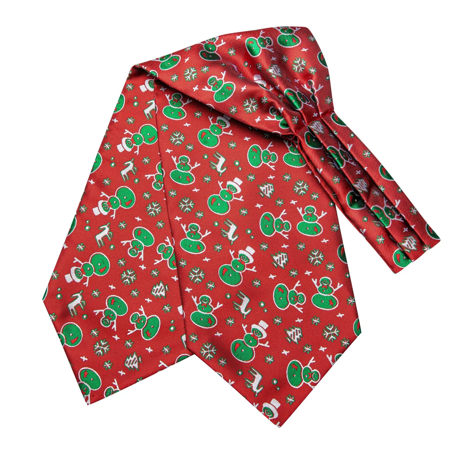 Hi-Tie Red Green Christmas Snowmen Ascot Pocket Square Cufflinks Set