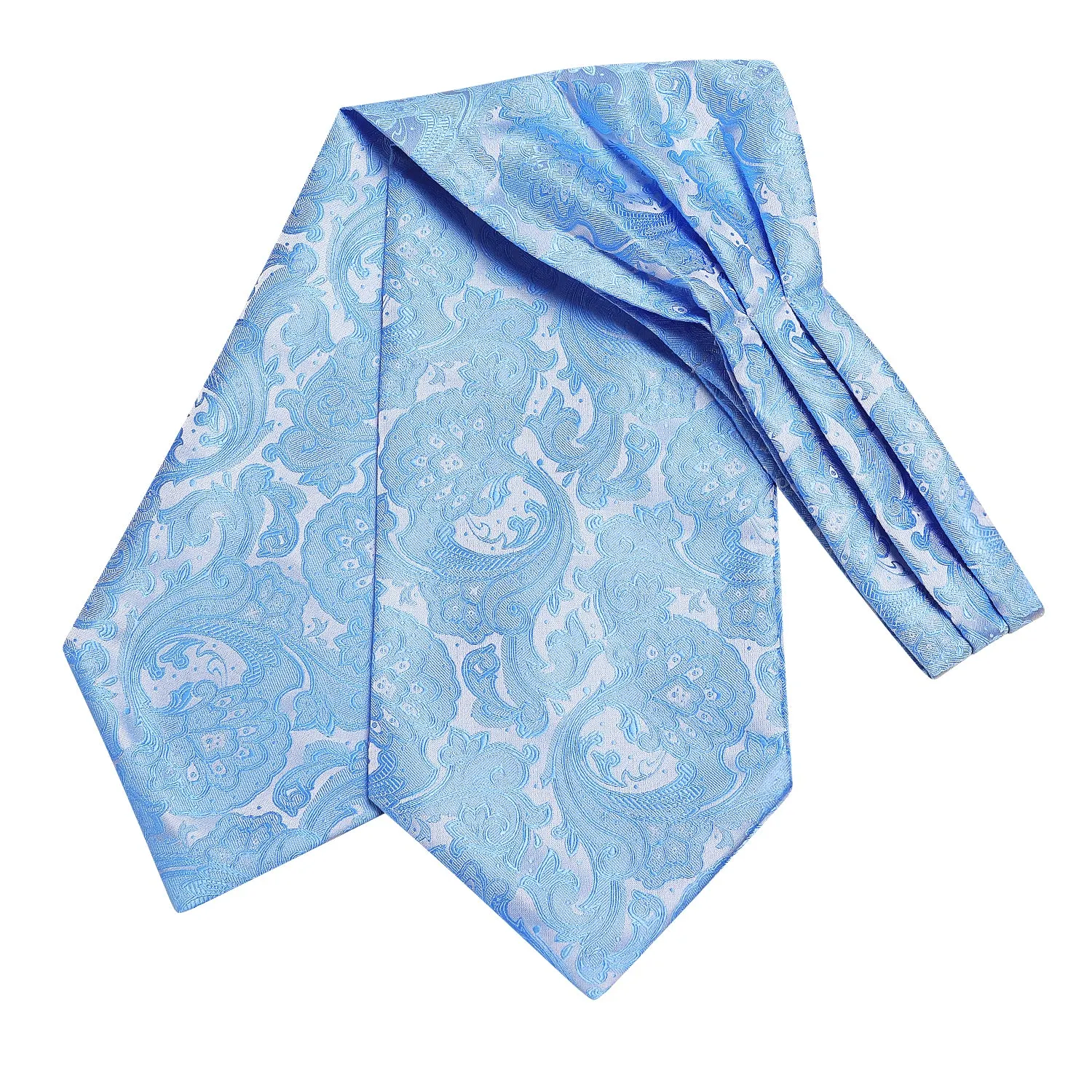 Hi-Tie Sky Blue Necktie Floral Ascot Tie Pocket Square Cufflinks Set