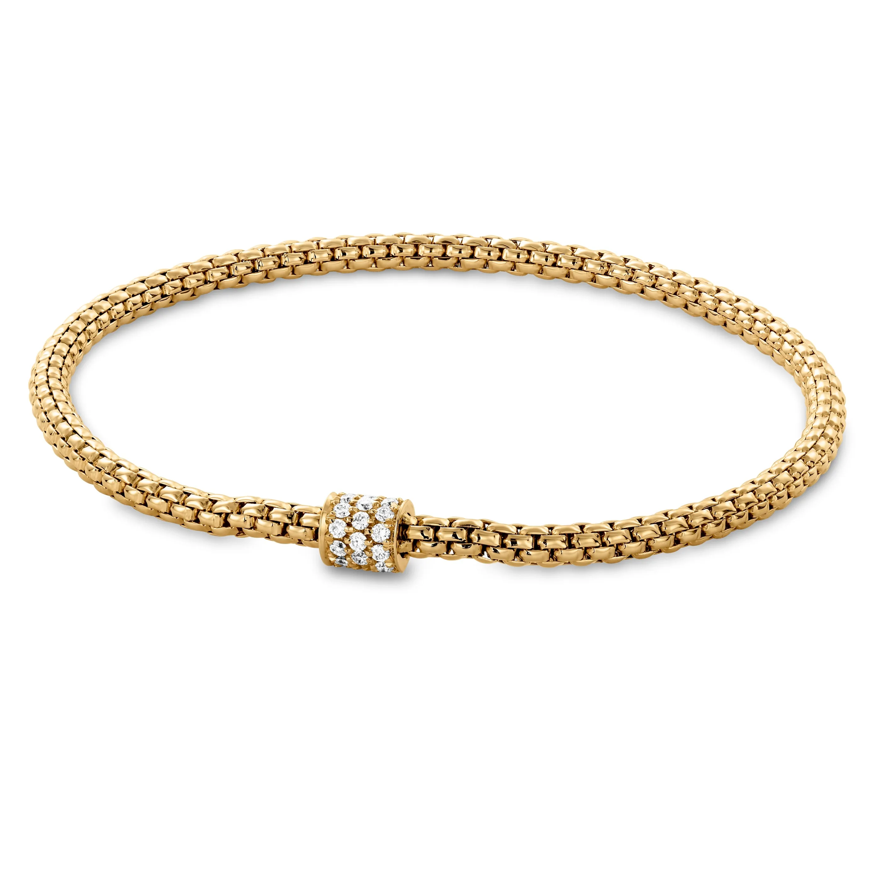 Hulchi Belluni Bracelet Single Pave Diamond Barrel Bead Yellow Gold 20351-YW