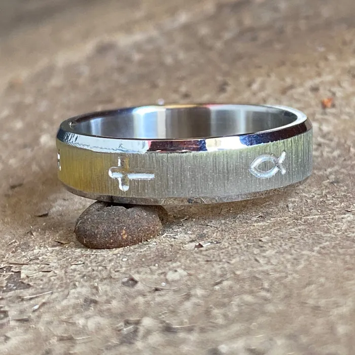 Jesus Fish and Cross Ring