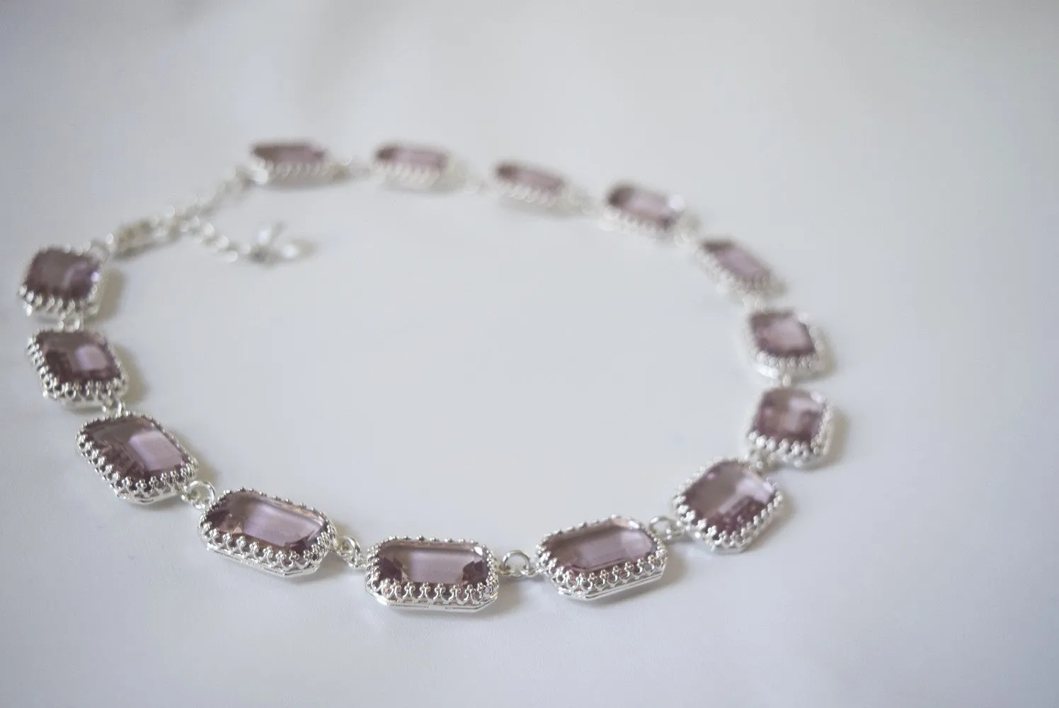 Large Octagon Light Amethyst Riviere Necklace