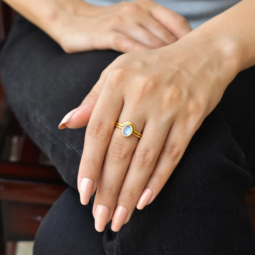 Lunar Elegance - Moonstone Duo Ring Set