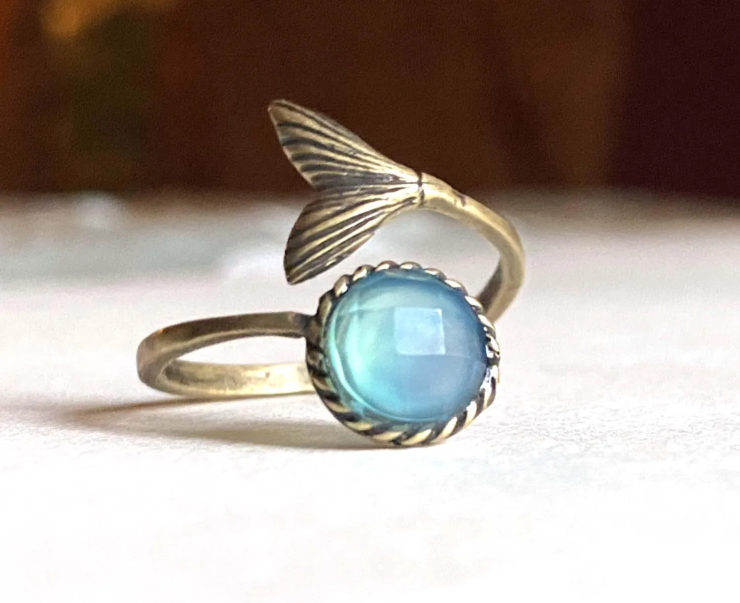 Mermaid Ring, Gemstone Ring, Sterling or Brass Ring, Mermaid Rings