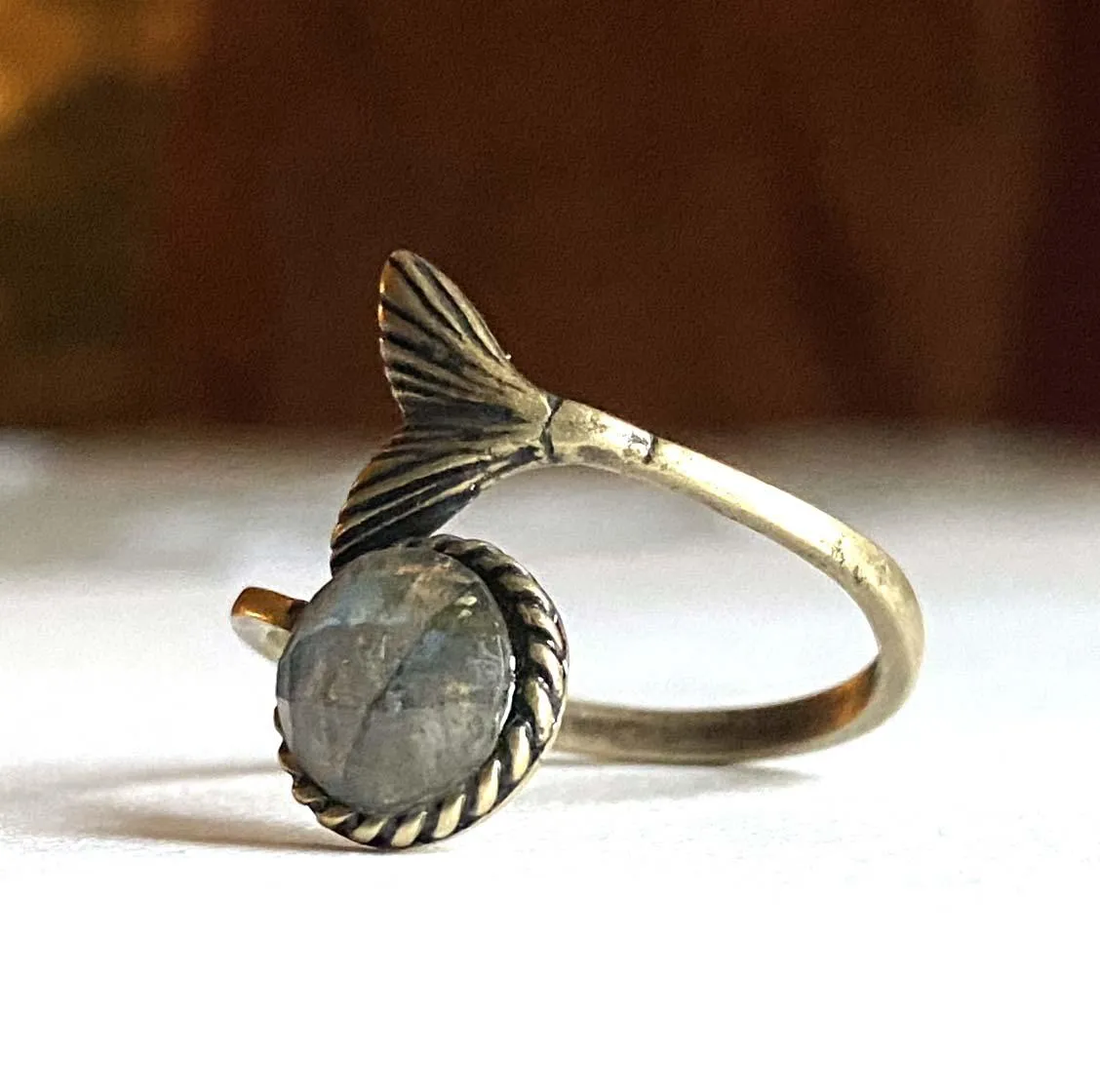 Mermaid Ring, Gemstone Ring, Sterling or Brass Ring, Mermaid Rings