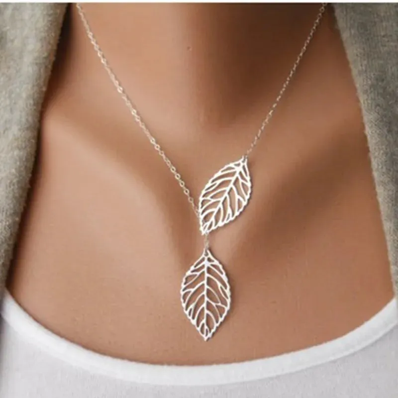 New Punk Fashion Two Leaves Clavicle Women Summer Beach Necklake