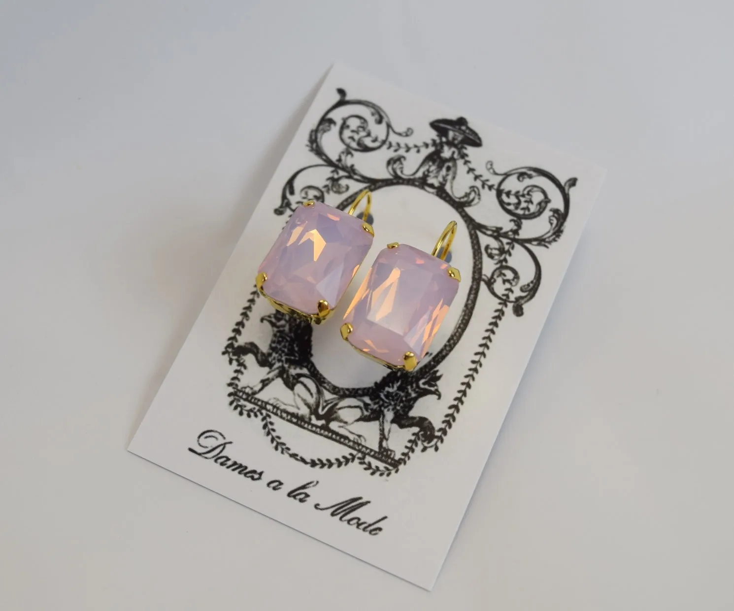 Pink Opal Crystal Earrings - Large Octagon