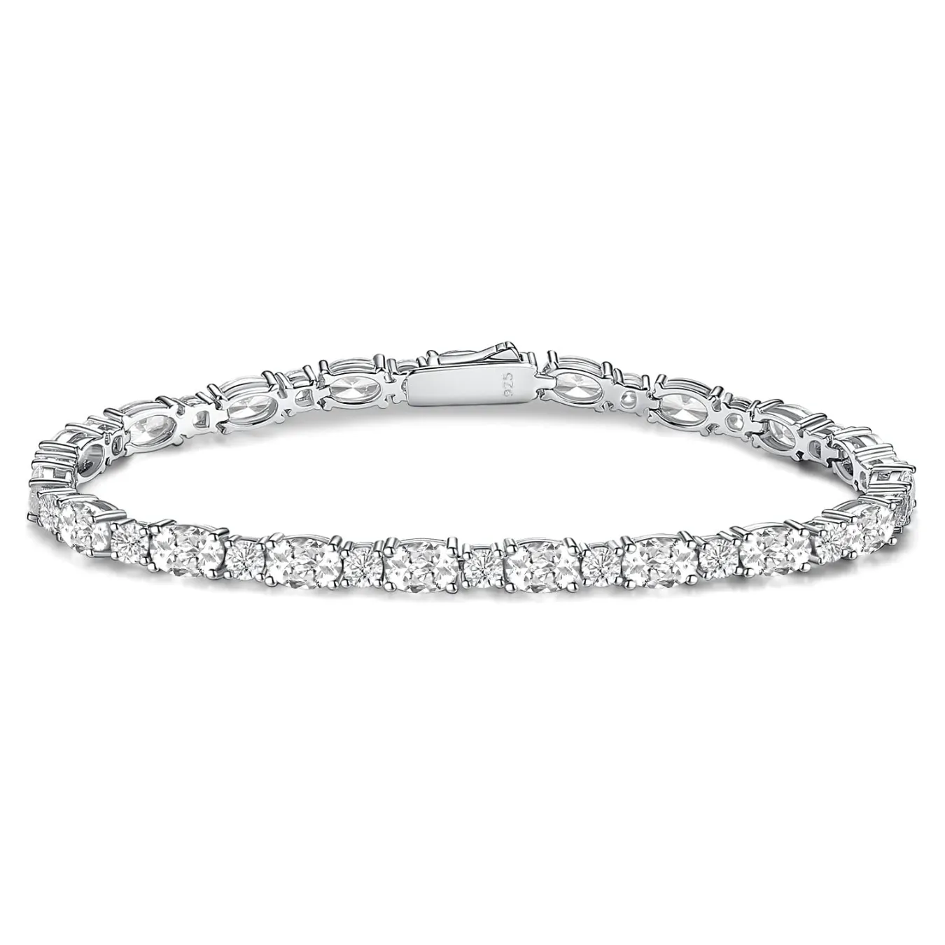 "Glamour Radiance" April Birthstone Fancy Cut Oval Cubic Zirconia Tennis Sterling Silver Bracelet