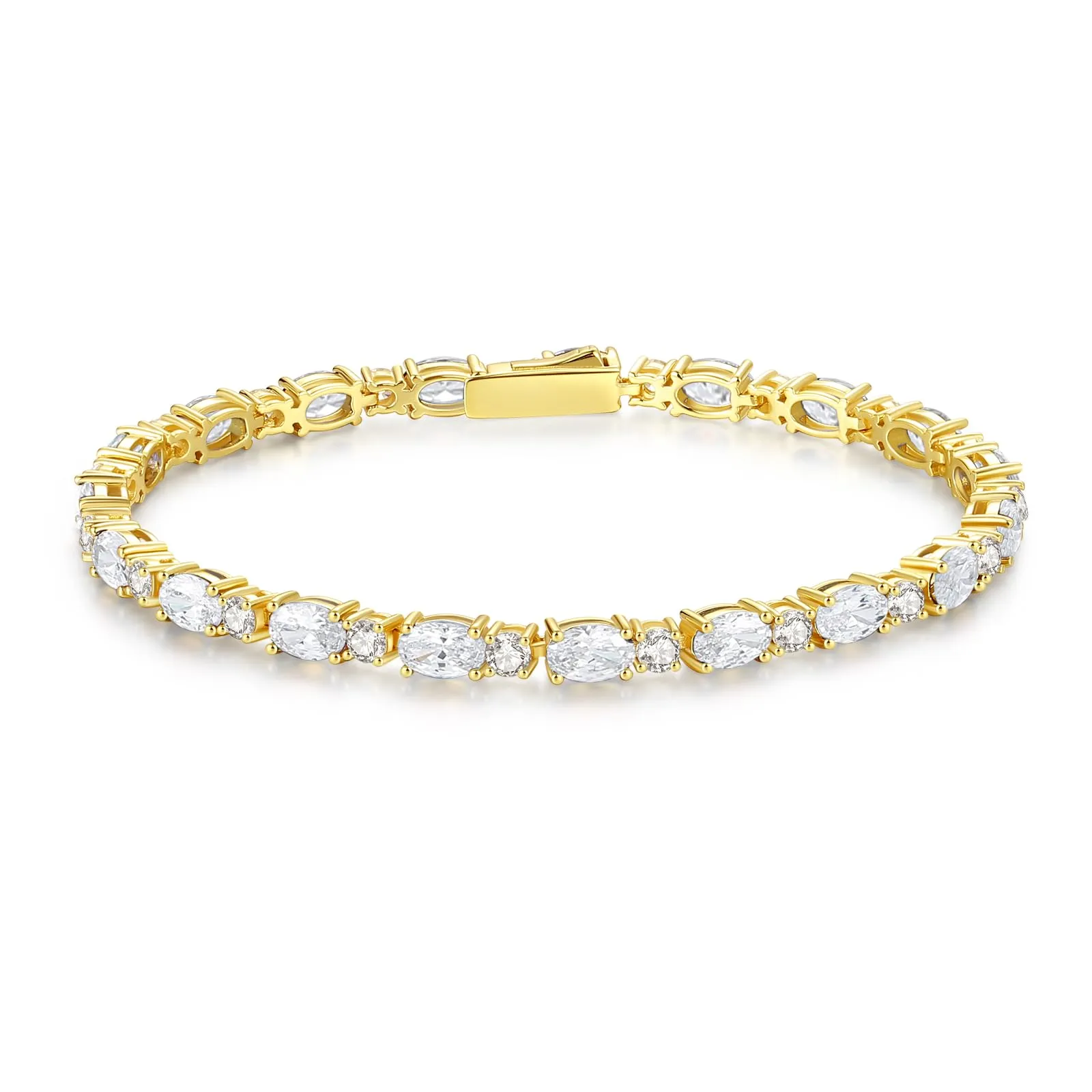 "Glamour Radiance" April Birthstone Fancy Cut Oval Cubic Zirconia Tennis Sterling Silver Bracelet