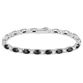 "Glamour Radiance" Fancy Cut Tennis Black Onyx Stone Sterling Silver Bracelet