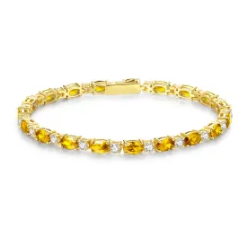 "Glamour Radiance" November Birthstone Fancy Cut Tennis Yellow Citrine Sterling Silver Bracelet