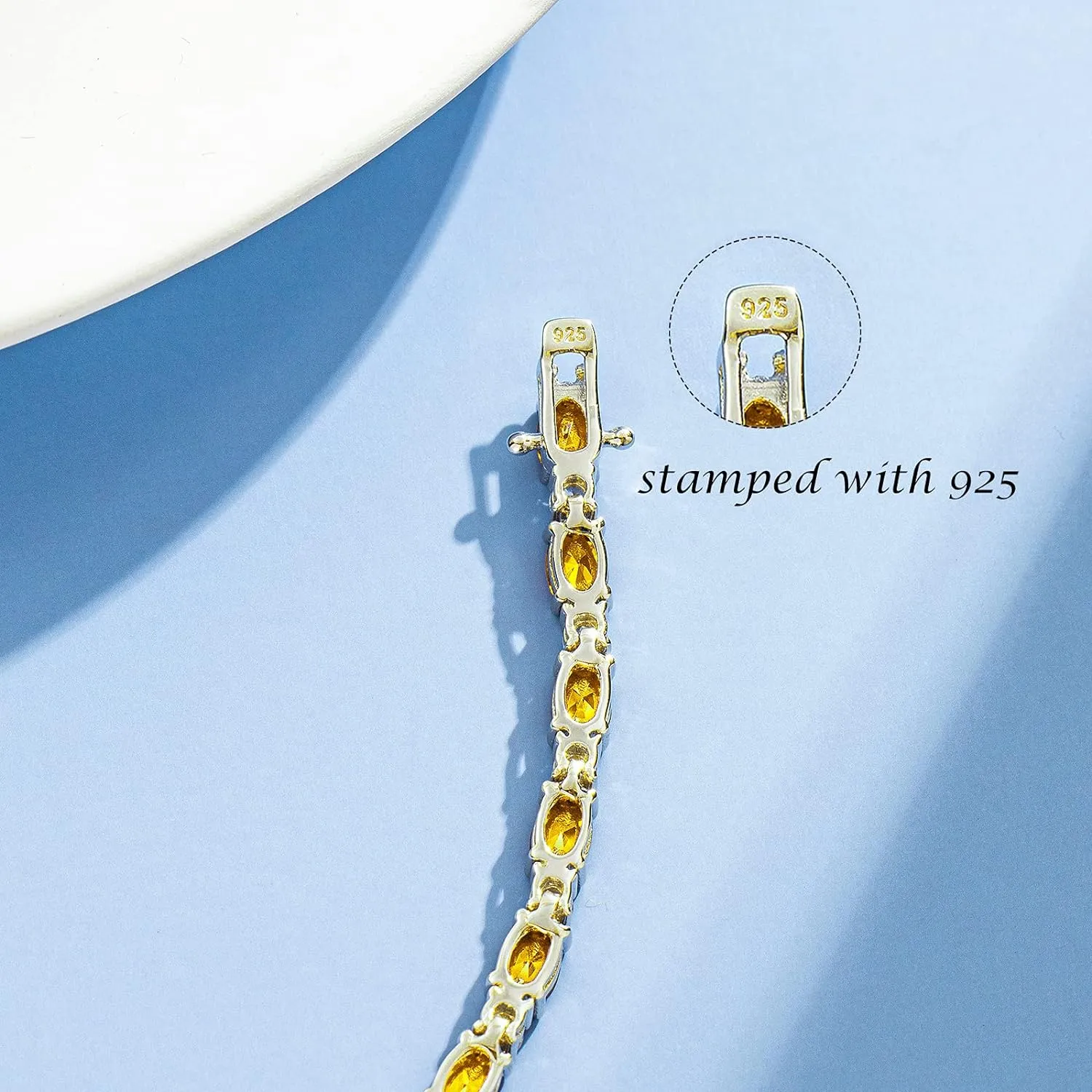 "Glamour Radiance" November Birthstone Fancy Cut Tennis Yellow Citrine Sterling Silver Bracelet