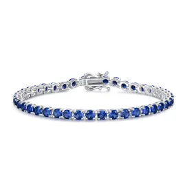 "Royal Wisdom" Blue Sapphire Tennis Sterling Silver Bracelet