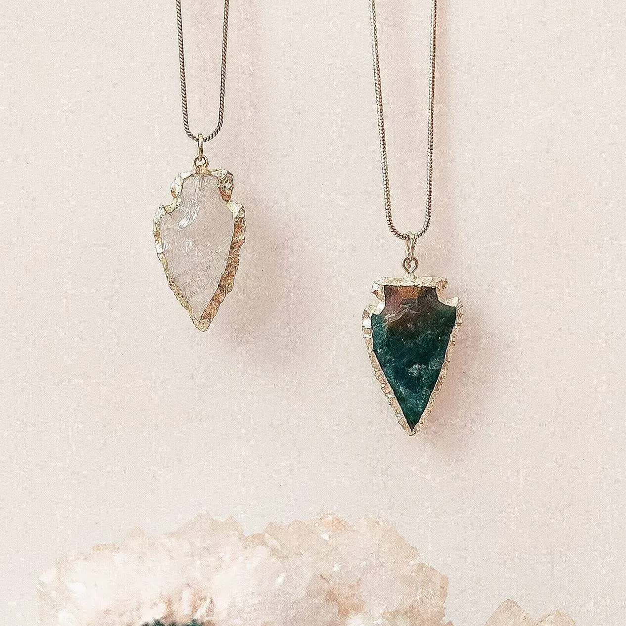 Raw Crystal Arrowhead Chain Necklaces