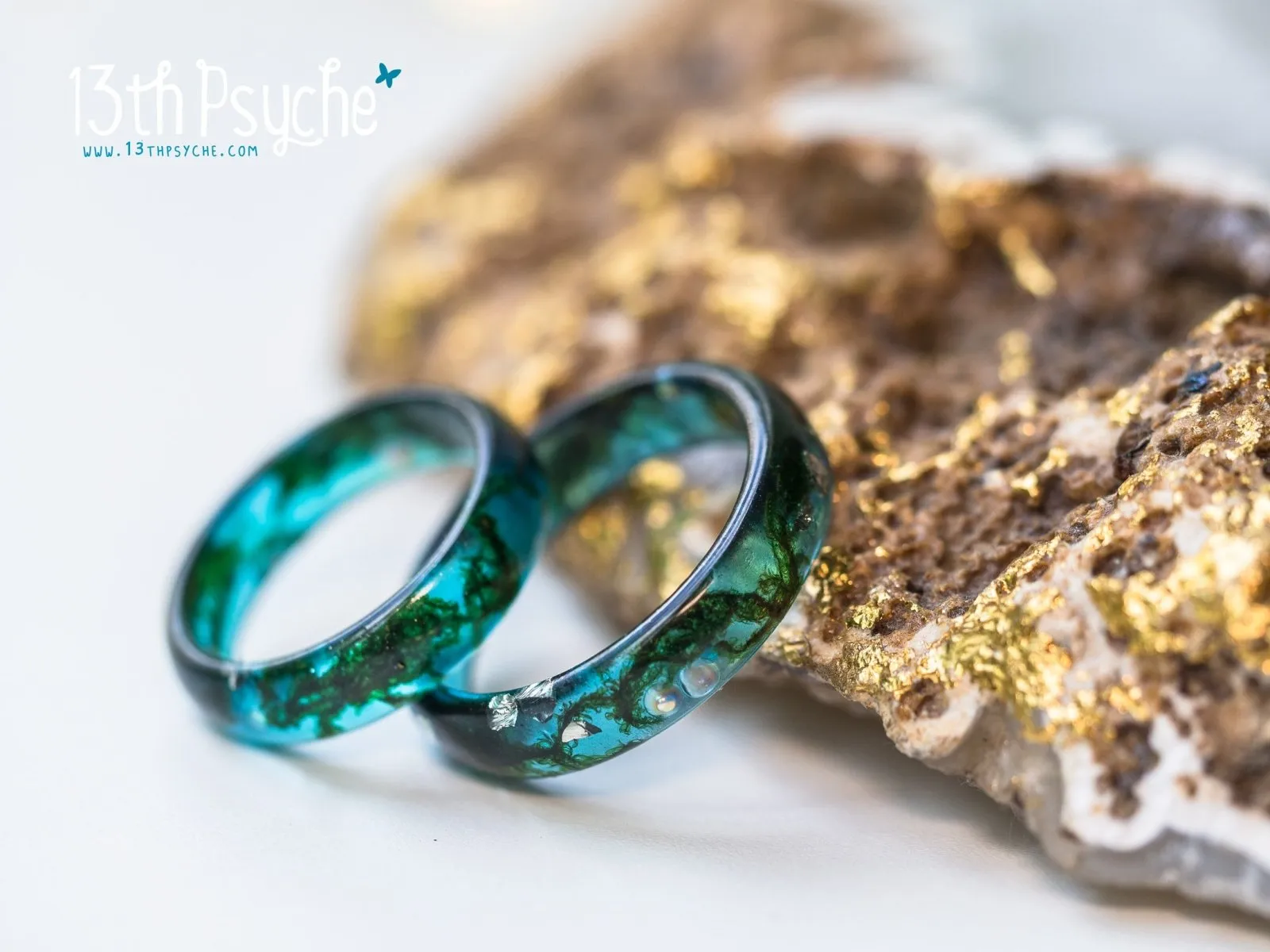 Real moss ocean ring, mermaid inspired ring