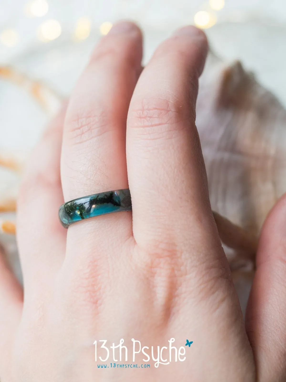 Real moss ocean ring, mermaid inspired ring