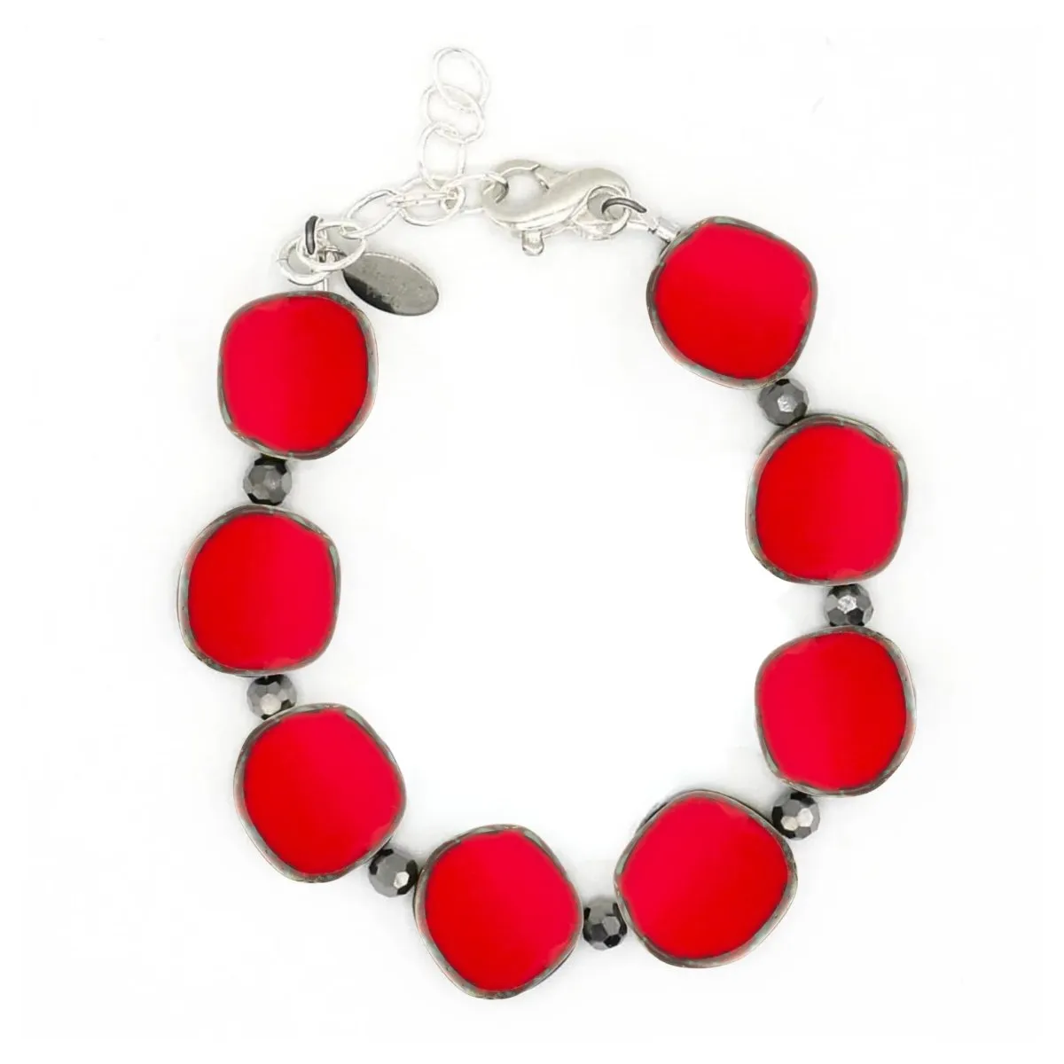 Red Small Circle Glass Beaded Bracelet