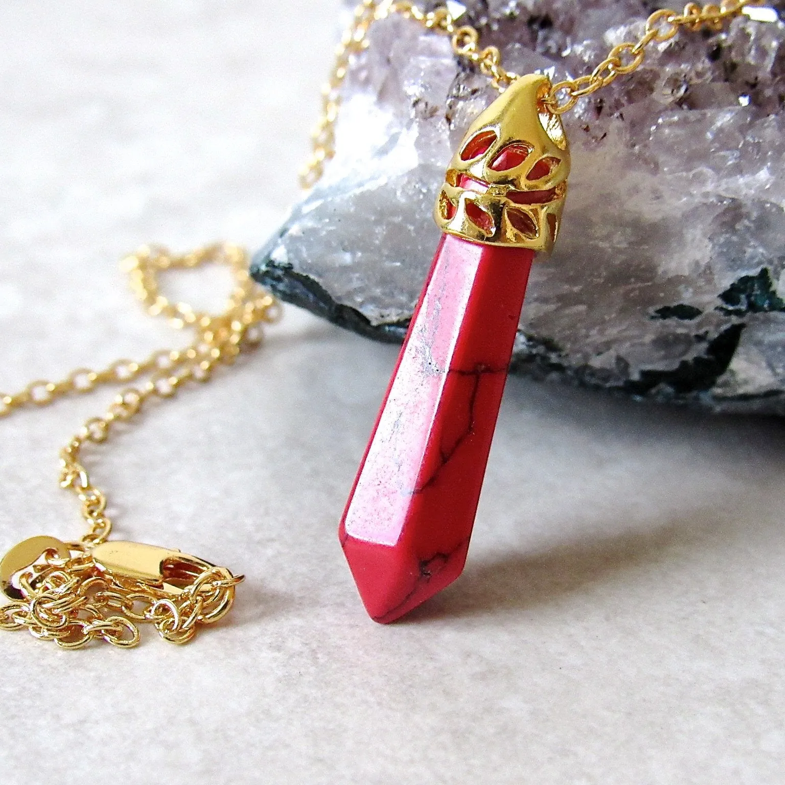 Red Veined Stone Necklaces