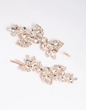 Rose Gold Diamante Navette Hair Slide Pack