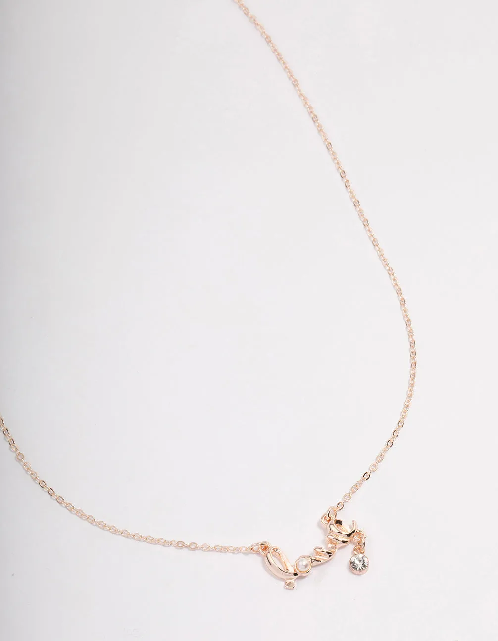 Rose Gold Pearl & Diamante Love Necklace