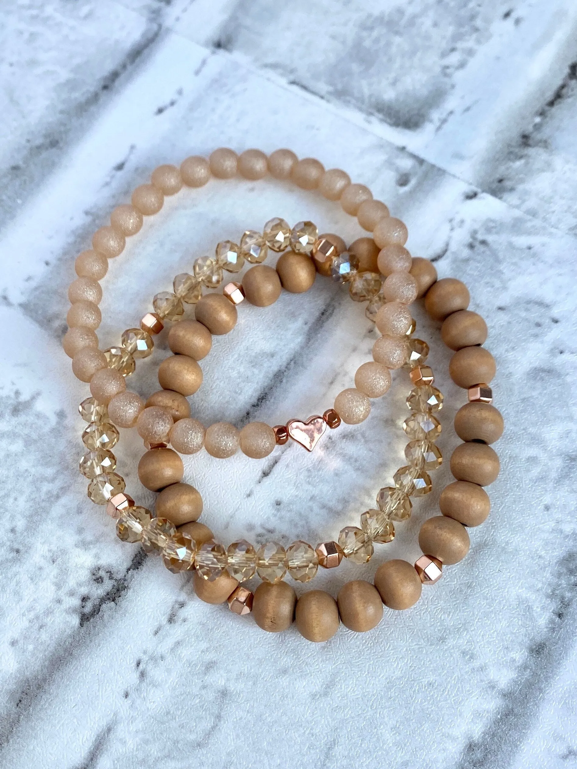 Rose Gold/Peach Stacking Bracelets/Stretch Bracelets/Layering Bracelets