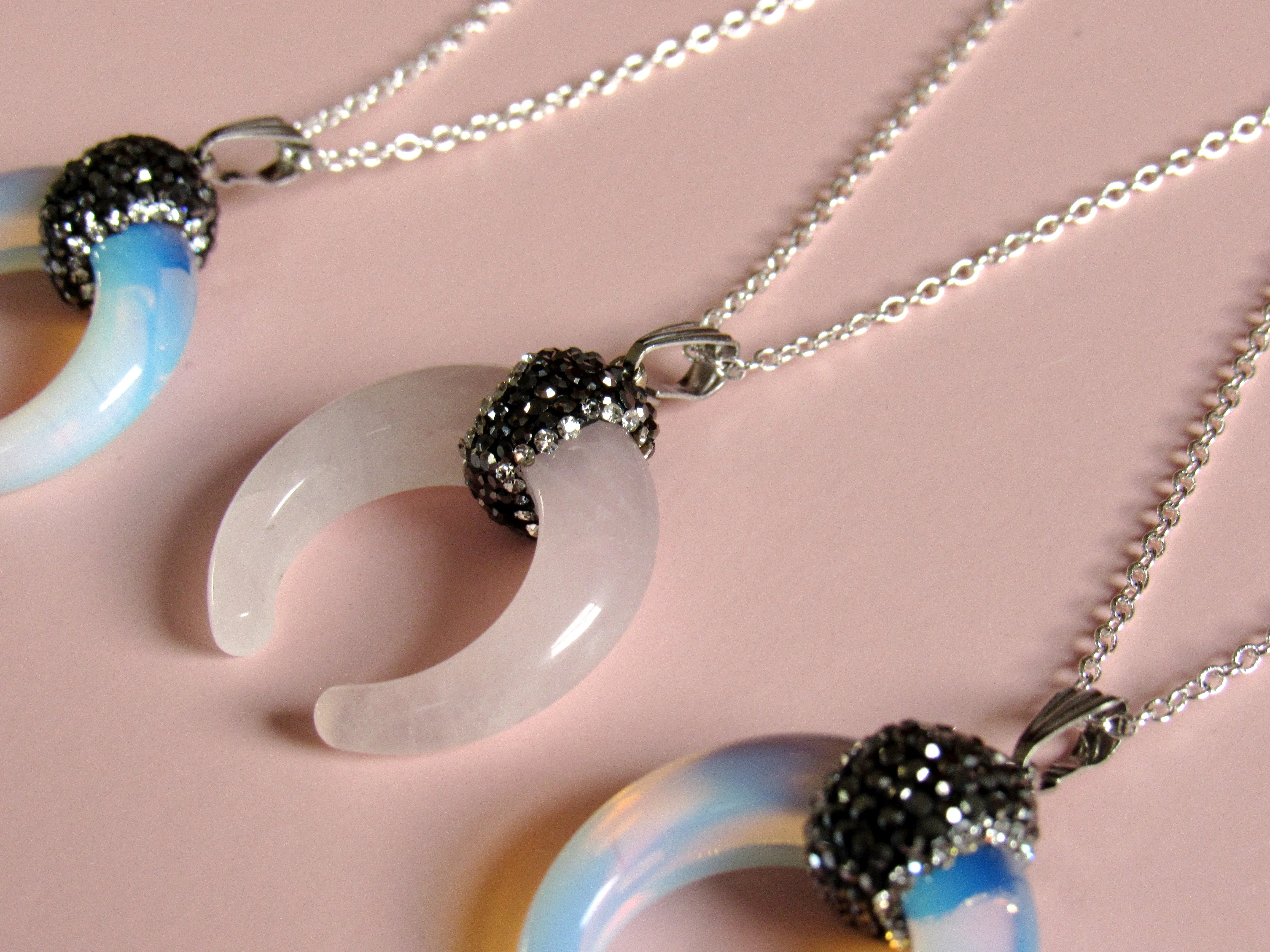 Rose Quartz Crescent Moon Necklaces