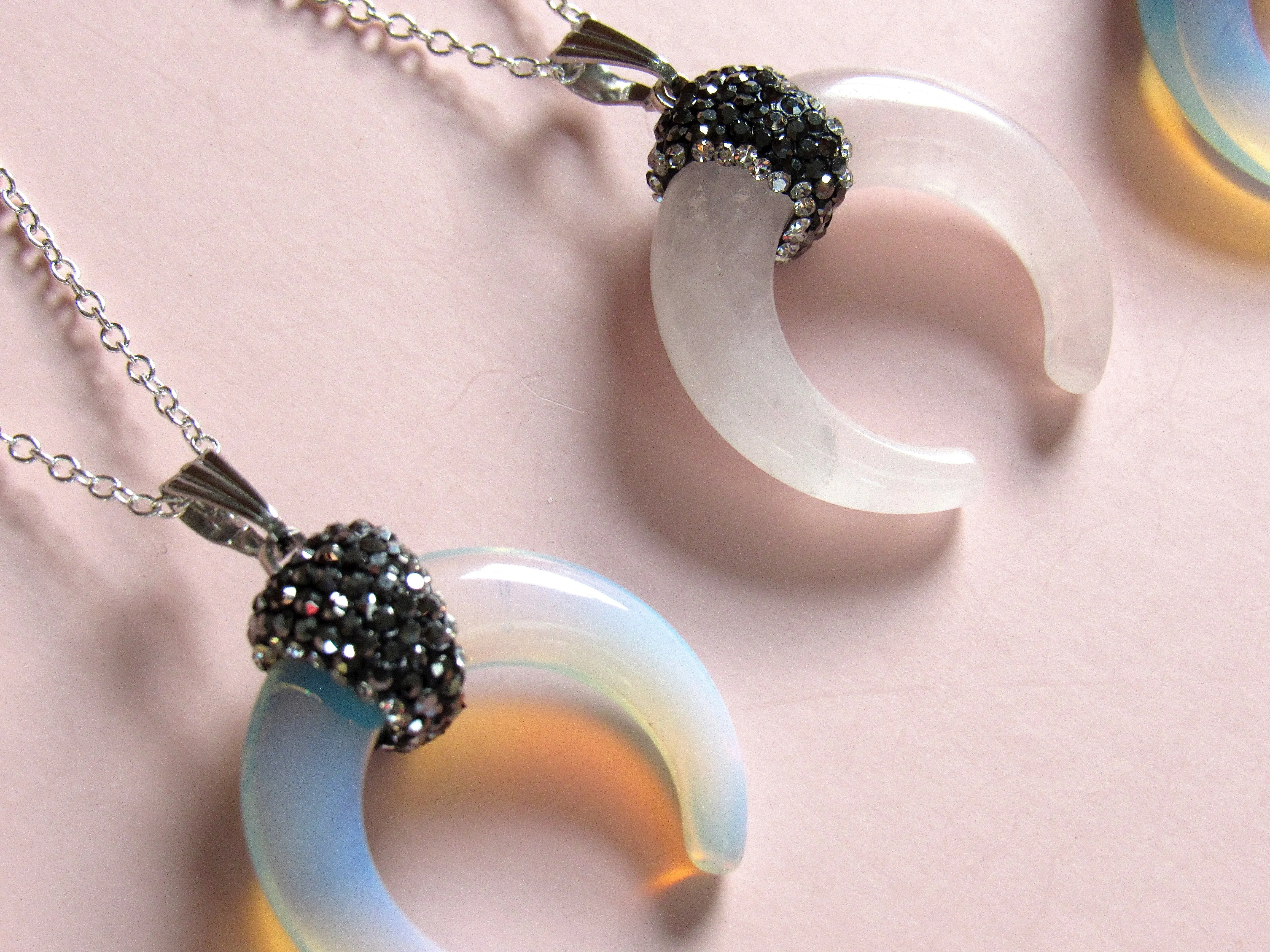 Rose Quartz Crescent Moon Necklaces