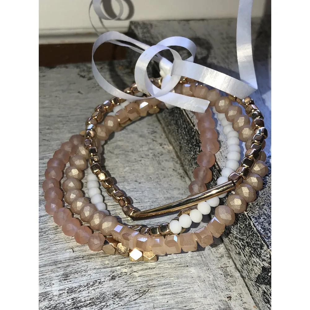 Set of 4 Beaded Bracelet - Natural