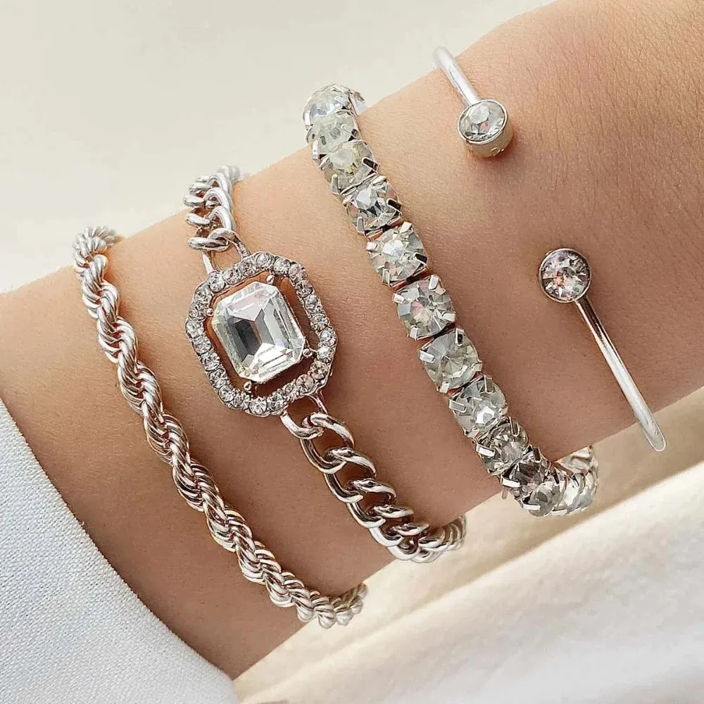 Shiny Adjustable 4 Piece Chain Bracelets Set