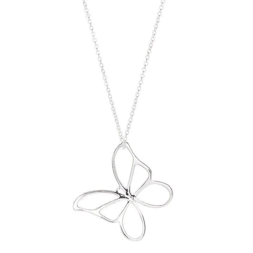 Silver Butterfly Pendant Necklace for Women