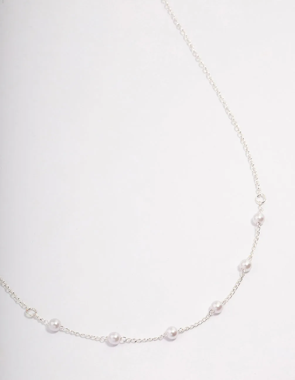 Silver Dainty Pearl Station Necklace