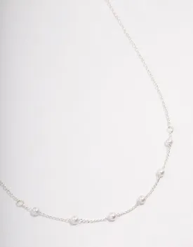 Silver Dainty Pearl Station Necklace