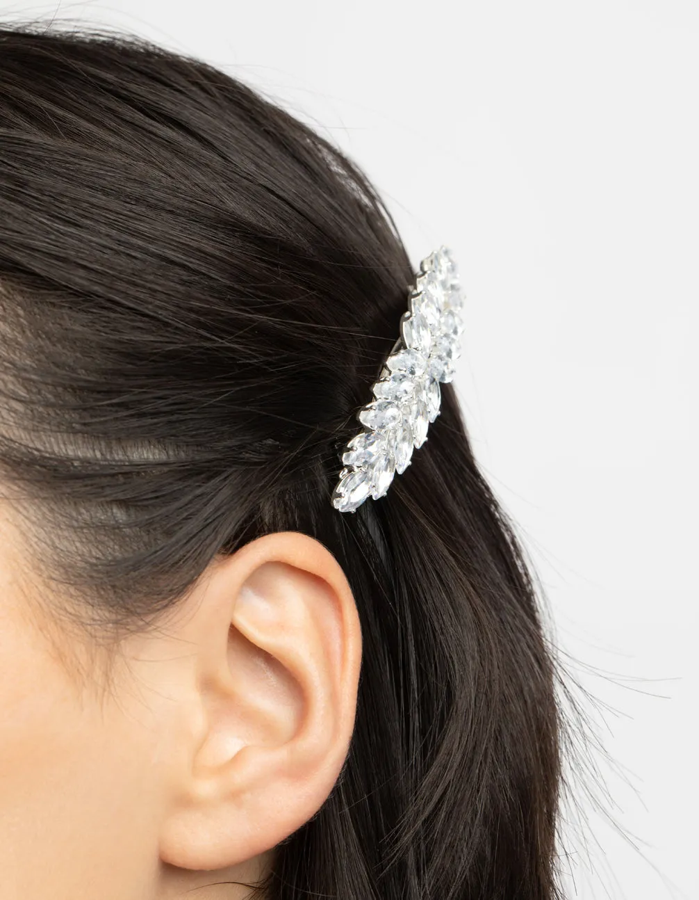 Silver Diamante Navette Barette Clip