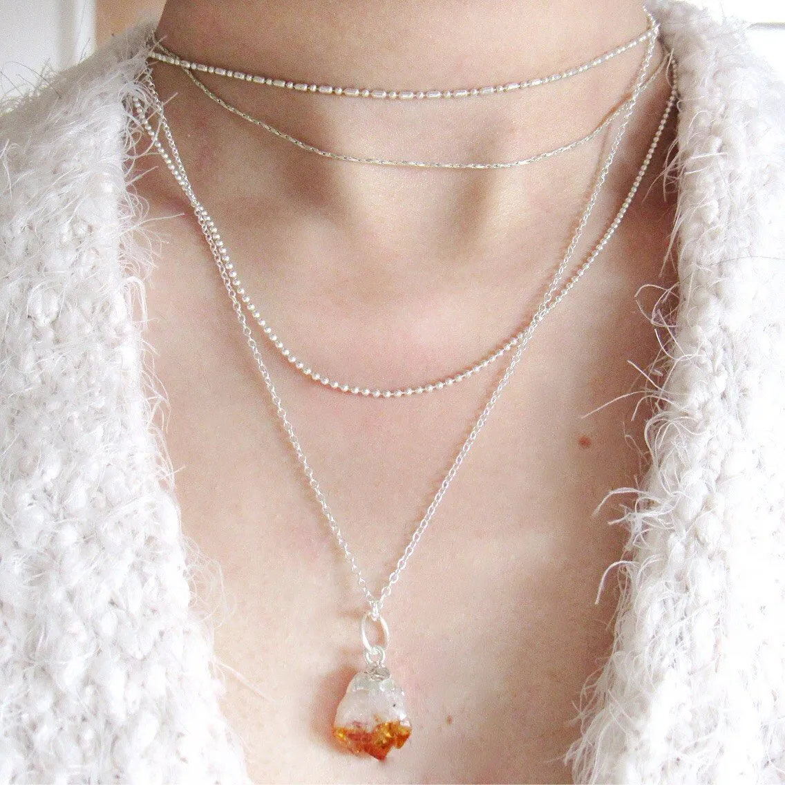 Silver Dipped Citrine Point Necklaces