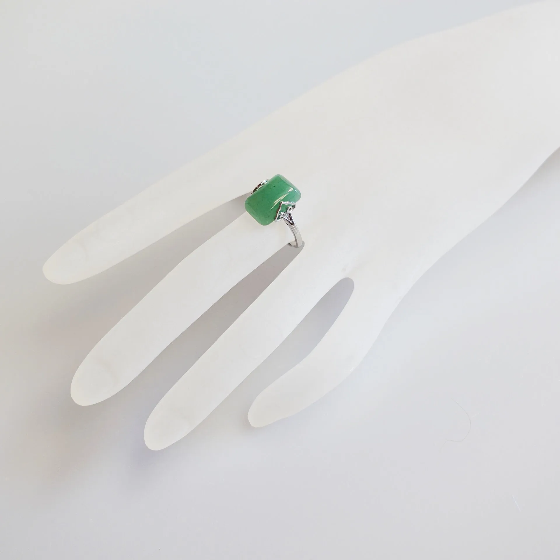 Silver Rectangle Green Aventurine Ring