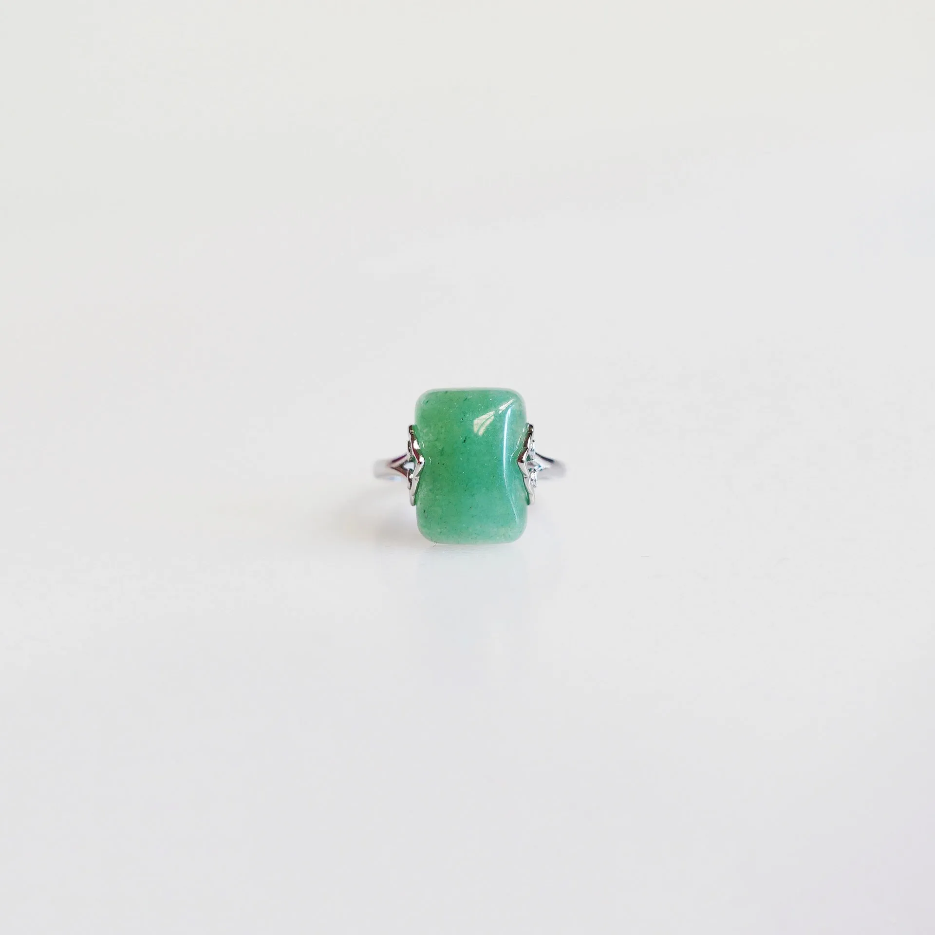 Silver Rectangle Green Aventurine Ring