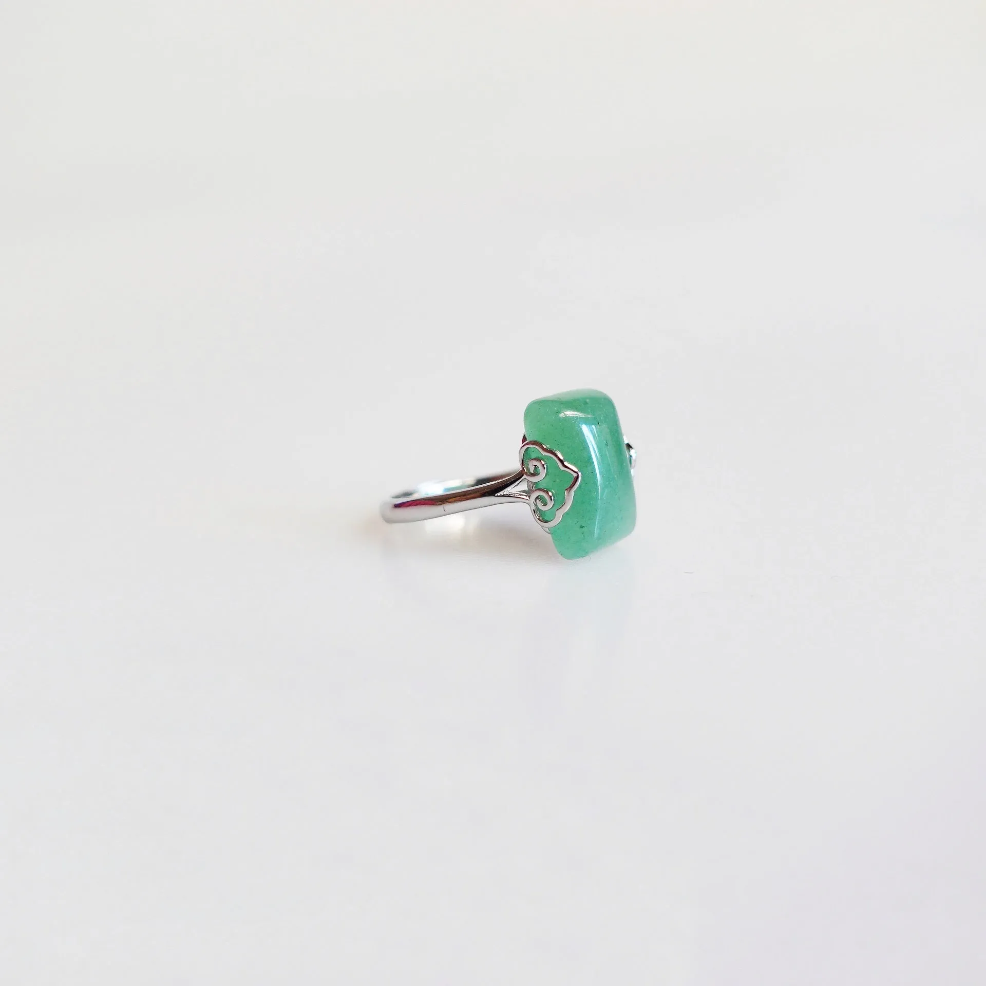 Silver Rectangle Green Aventurine Ring