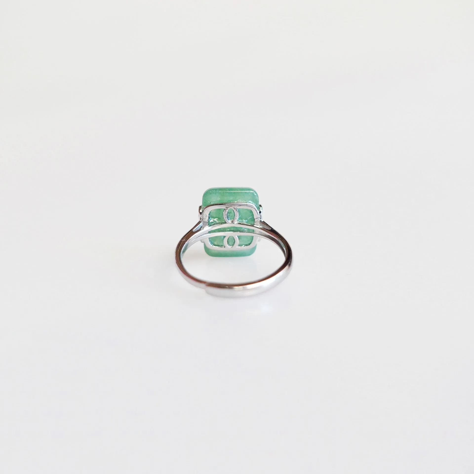 Silver Rectangle Green Aventurine Ring