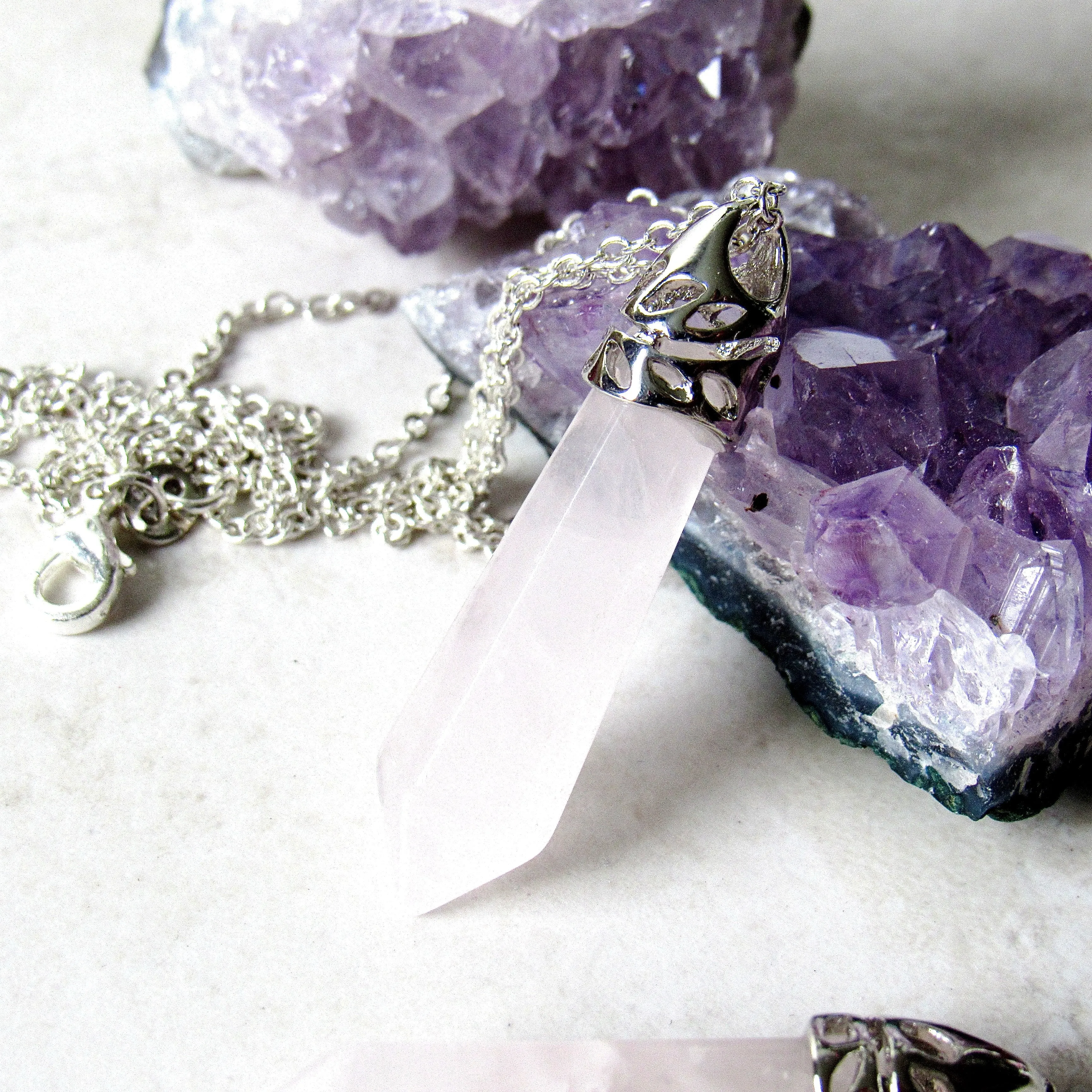 Silver Rose Quartz Necklaces