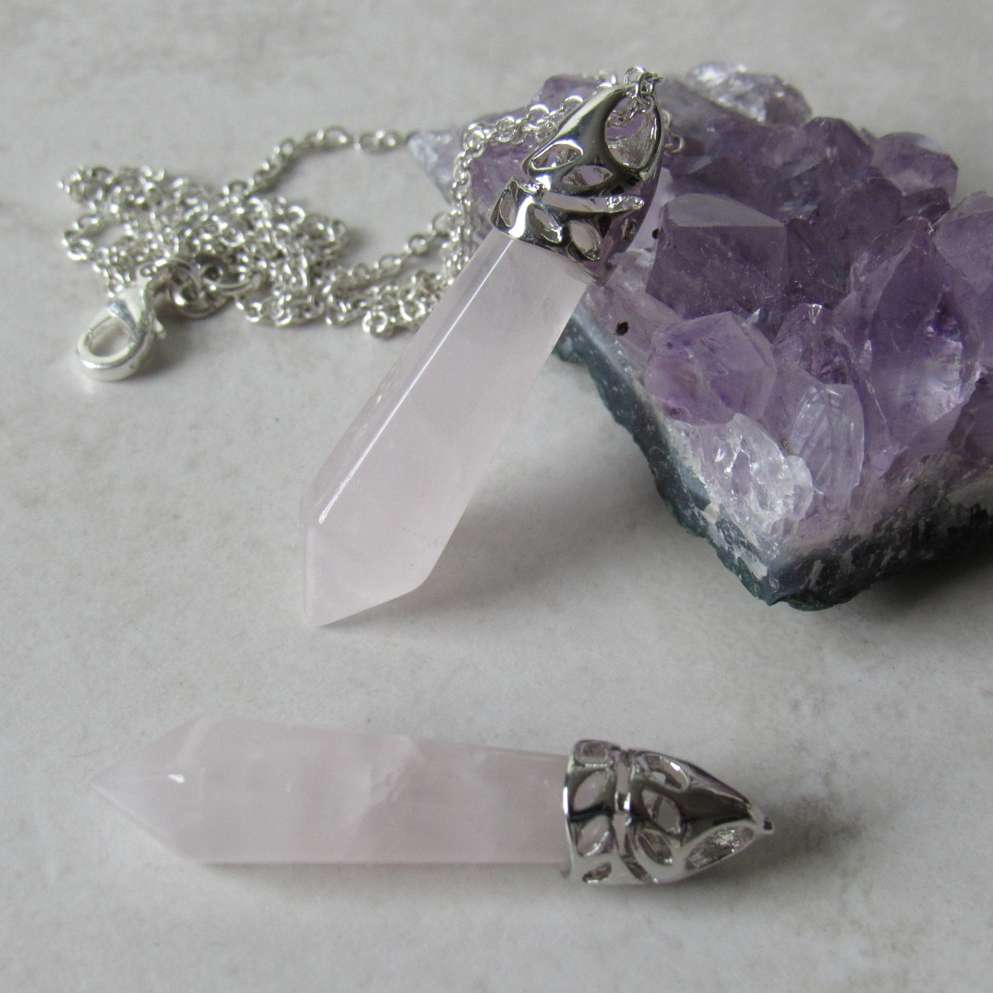 Silver Rose Quartz Necklaces