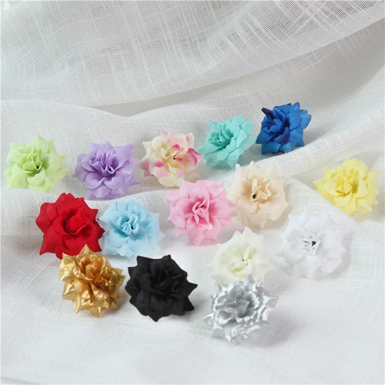 Small Silk Roses Flowers in Bulk Flocking Flowers 100 pcs for Hairpins Crafts