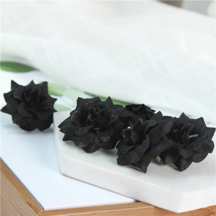 Small Silk Roses Flowers in Bulk Flocking Flowers 100 pcs for Hairpins Crafts